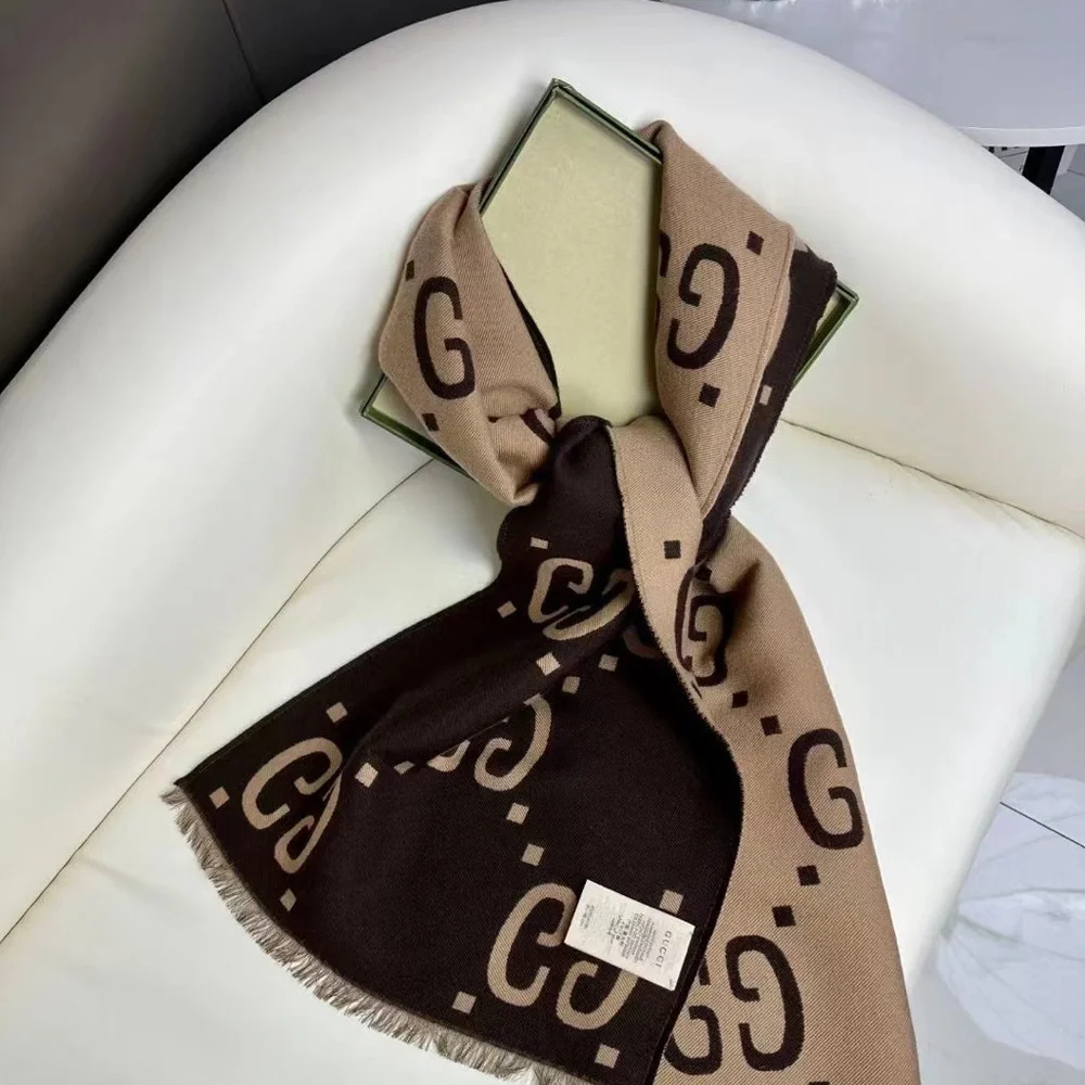 Designer-Inspired Reversible Brown & Beige Logo Scarf